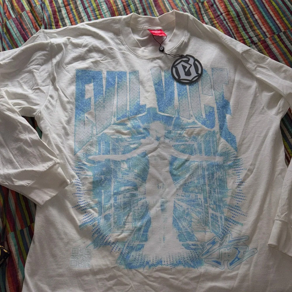 Sale 80%off Evil vice White Long Sleeve Tee  Light Blue Graphic size large